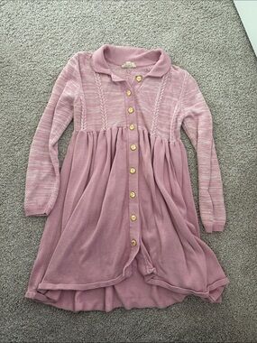 Girls' Collared Knit Button-Front Dress in Dusty Pink